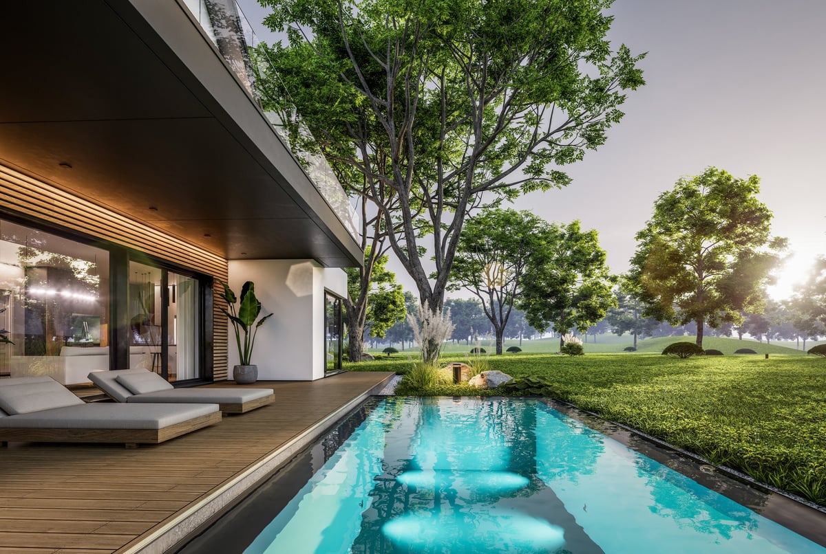 Modern Florida home in the Davenport area at golden hour